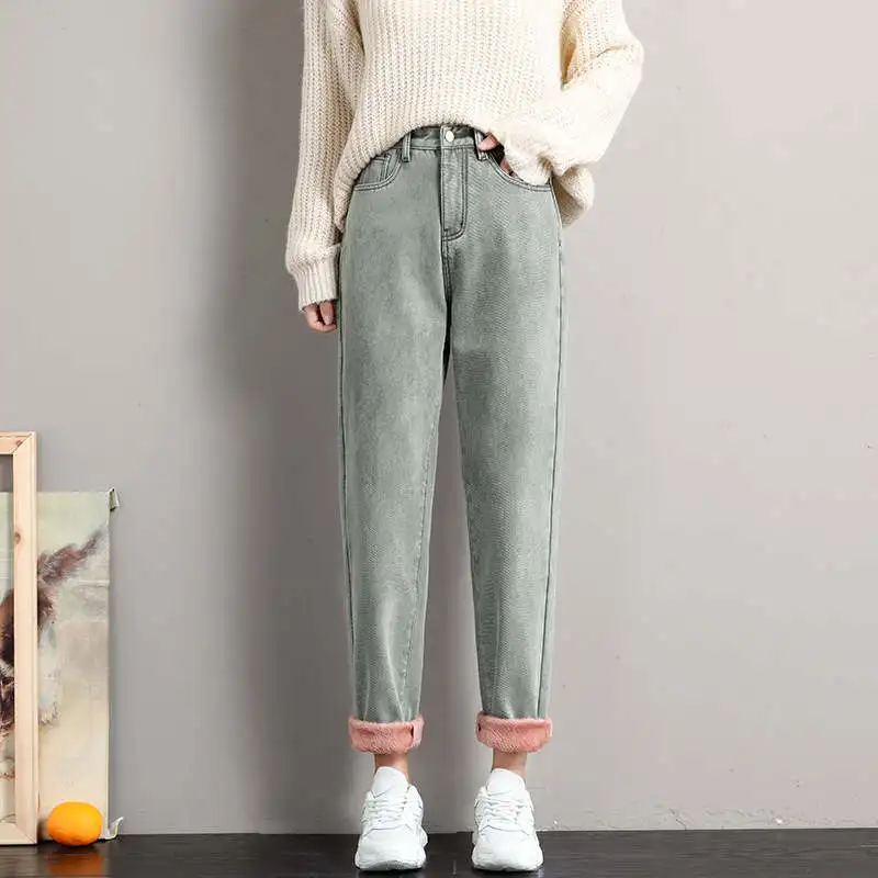 

women's thick velvet jeans, straight high waist pants, casual, tight, C6728