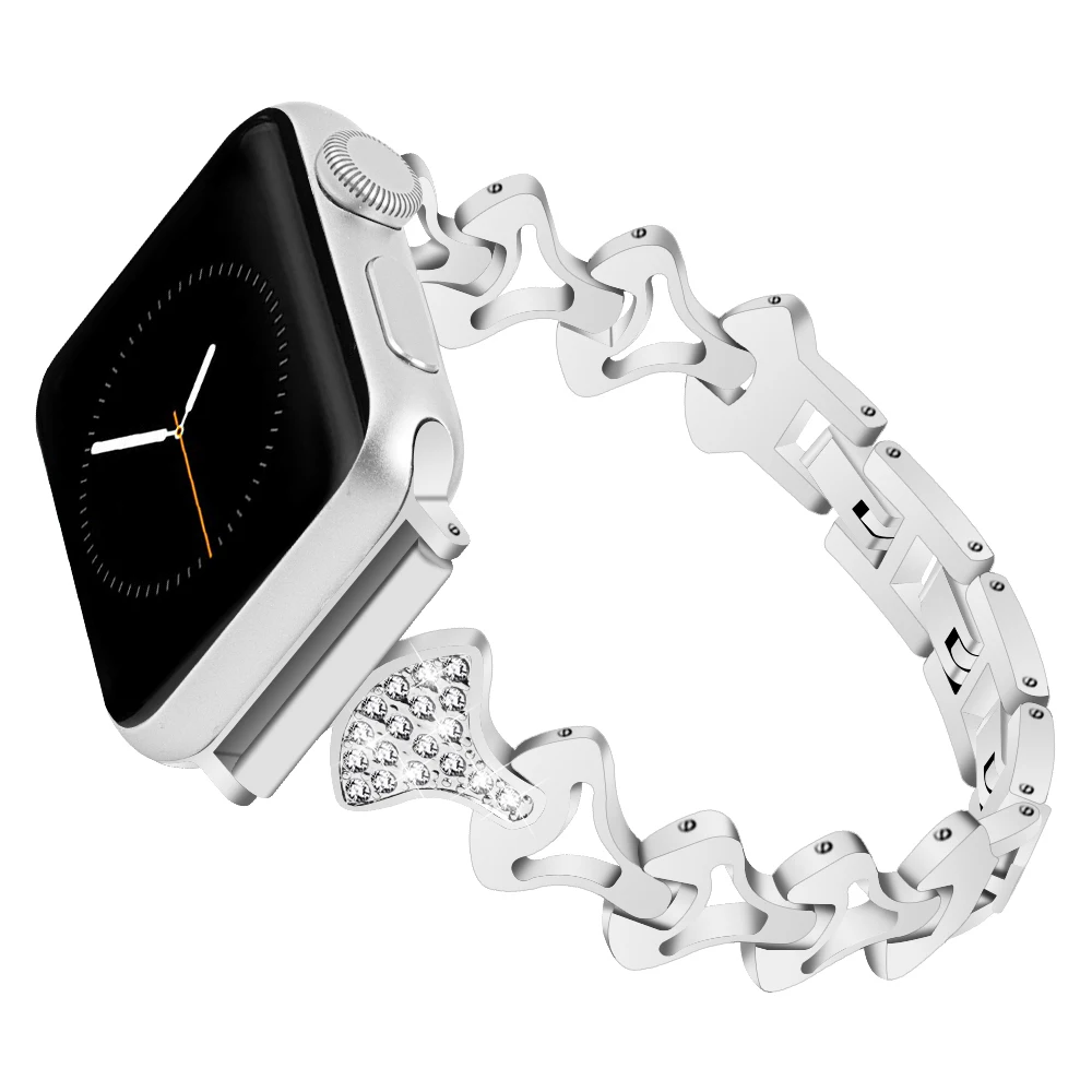 Браслет из нержавеющей стали для apple watch band Series 5 4 3 Женский бриллиантовый ремешок