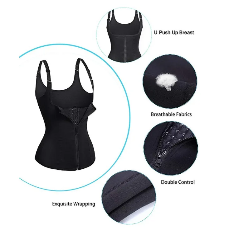 

Women Waist Trainer Corset Zipper Vest Body Shaper Cincher Tank Top With Adjustable Straps