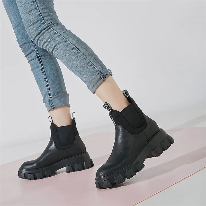 

Meotina Winter Chelsea Boots Women Natural Genuine Leather Chunky High Heel Ankle Boots Mixed Colors Zipper Shoes Lady Autumn 39