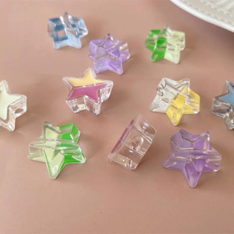 10Pcs/pack Random Mixed Double Color Frosted/Clear Big Hole Star Loose Beads For DIY Handmade Jewelery Making about 20x9mm y1625