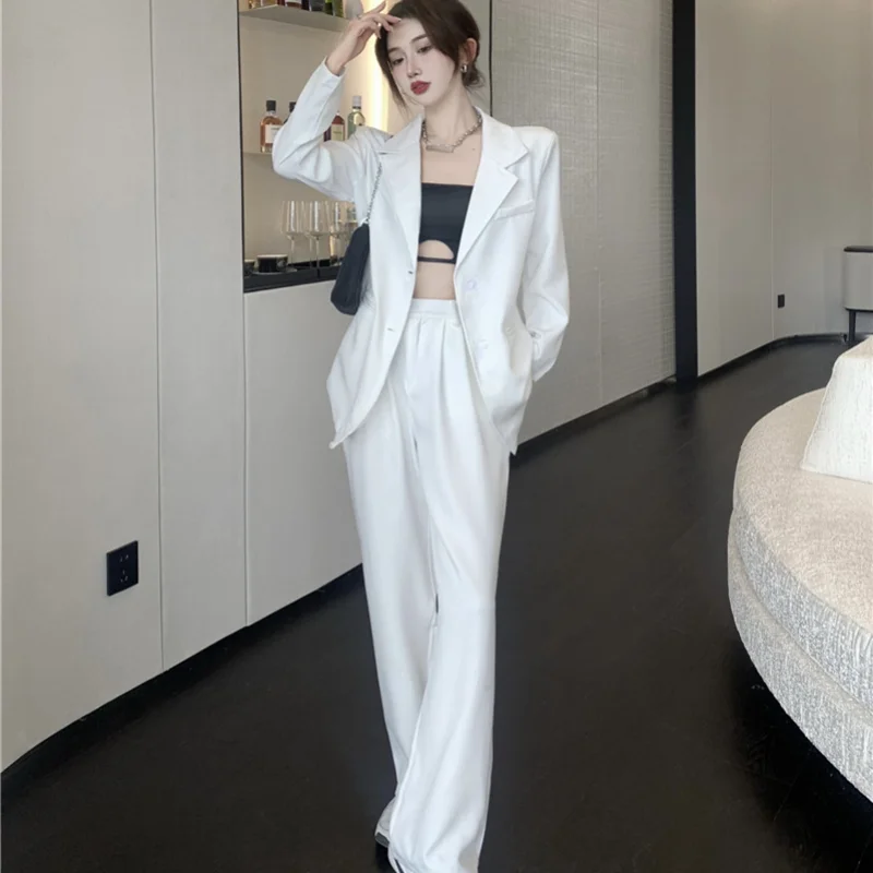 

Женский офисный костюм из двух предметов, тонкий белый пиджак с длинным рукавом и брюки, офисный костюм для работы, осень