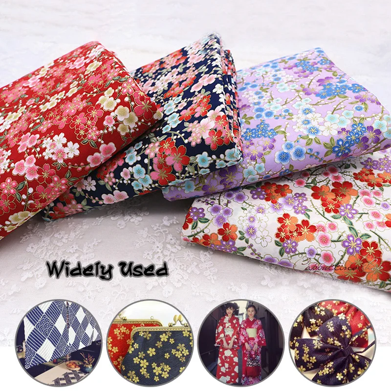 

100*148cm Japanese Style Cherry Blossom Bronzing Cotton Fabric For Diy Sewing Kimono Cheongsam Bag Jewelry Patchwork Fabric