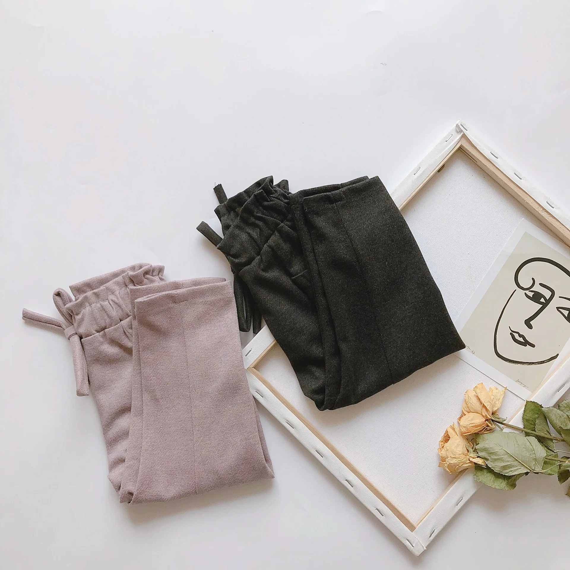 2019 Autumn and Winter New Arrival Korean style casual pure color long pants with pockets for fashion sweet baby girls | Мать и ребенок