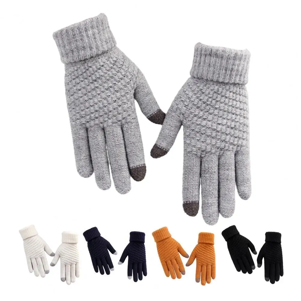 

1 Pair Knitted Gloves Wear Resistant High Elastic Knitted Fabric Flexible Touch Screen Working Gloves for Travel