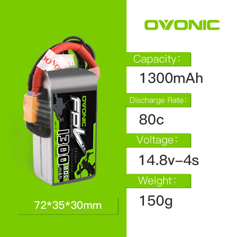 Аккумулятор OVONIC 1300 мАч 80C Max 160C Lipo 4S1P 14 8 в с разъемом XT60 для рамы FPV 240