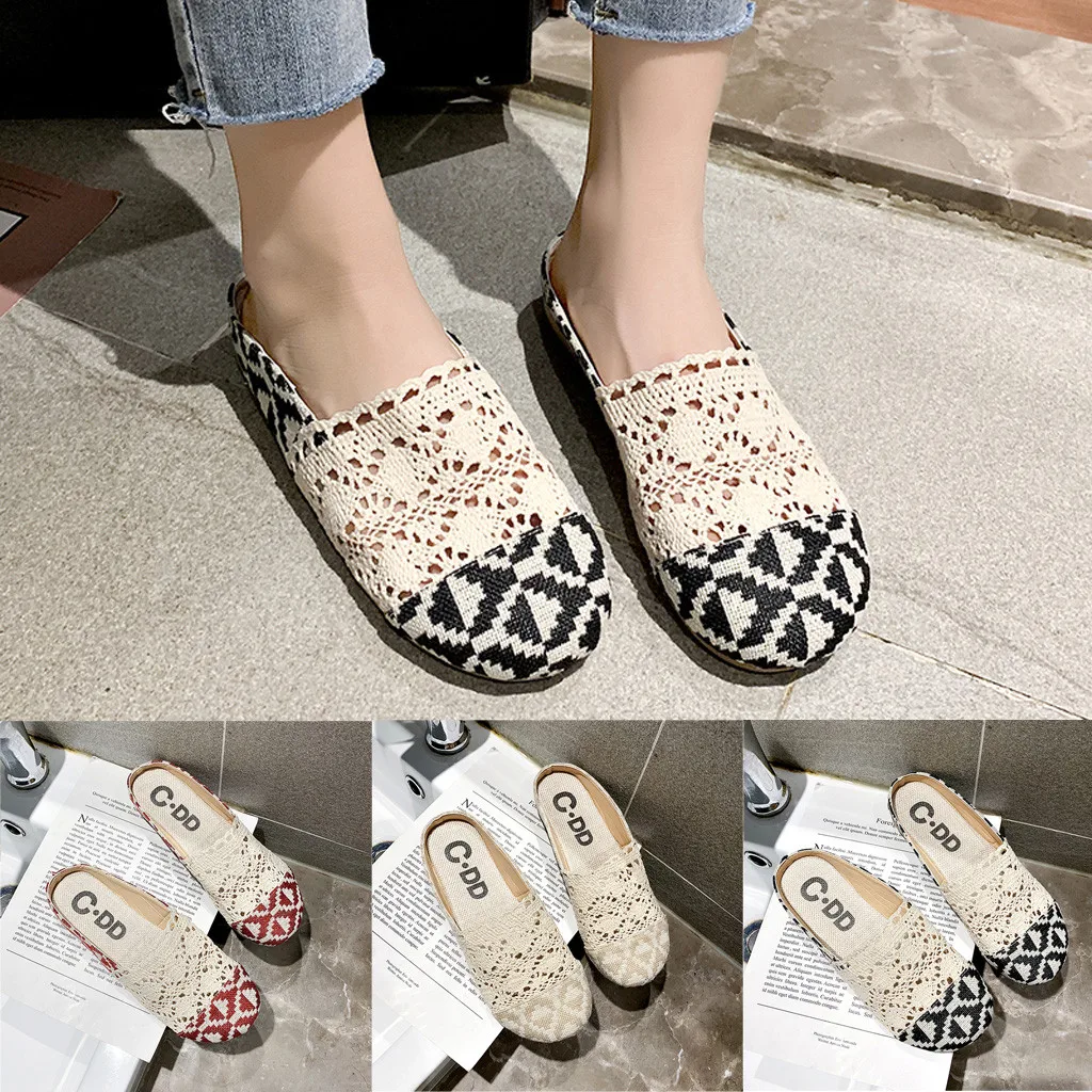 

Women's fur non-slip bow breathable flat bottom linen casual light fashion ladies round head comfortable hollow shoes