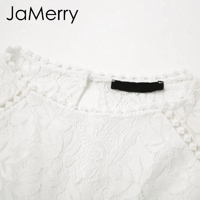 JaMerry винтажное элегантное белое кружевное Прозрачное платье с пышными рукавами и цветочным рисунком, платье с длинными рукавами, юбка с оборками с завышенной талией вечерние осенние платья