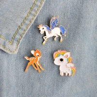 the new 3 style enamel pony horse unicorn deer brooch pin button jacket collar badge for women men child cartoon animal jewelry