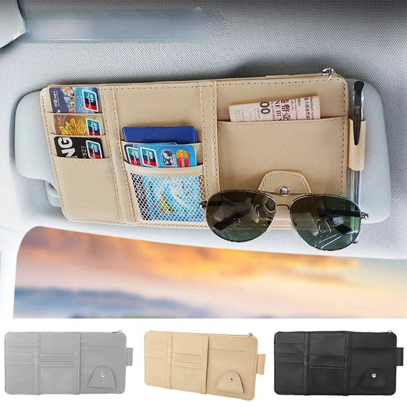 

Car Sun Visor Organizer Pocket Leather Sunshade Clip Storage Bags Card Glassed Pen Clip Cash Holder Stowing Tidying Accessories