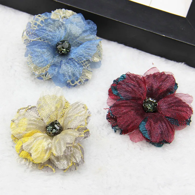 

5pcs Diy Handmade Headdress Accessories Lace Fabric Flower Belt Diamond Shoe Flower High-end Accessories Cloth