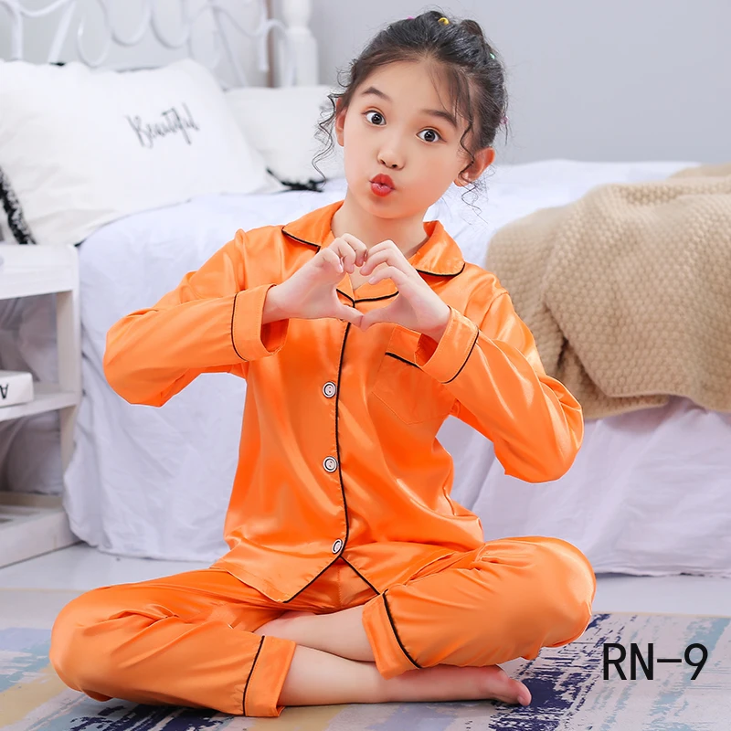 Рождественские детские пижамные комплекты Осенняя шелковая одежда для сна с