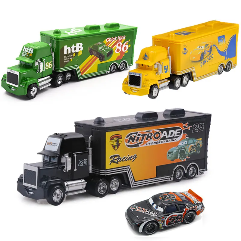 

Disney Pixar Cars Lightning McQueen King Mack Uncle Truck & Car набор 1:55 литья под давлением модель игрушки новогодний Рождественский подарок для детей