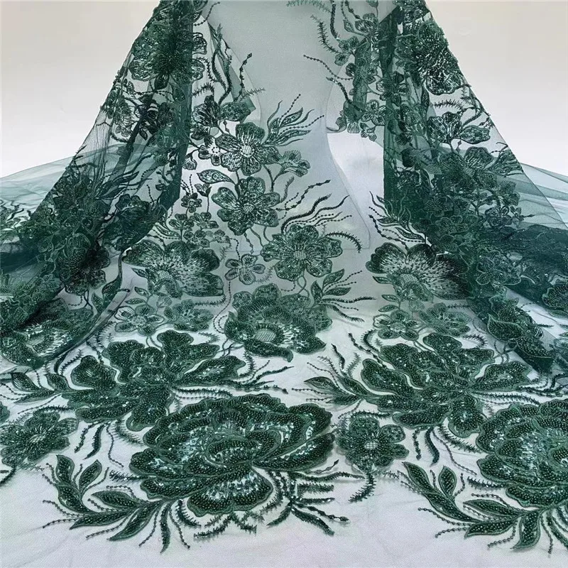 

African Lace Fabric High Quality Lace beads Fabric French Nigerian Lace Fabric Embroidery for Wedding dress Lace JH375-53