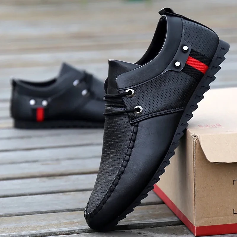 

New Style Hot Sale Fashion Lace-Up Leather Men's Shoes Outdoor Men's Casual Comfortable Flat Loafers Lightweight Driving Shoes