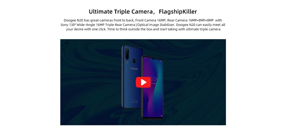 DOOGEE N20, мобильный телефон, 6,3 дюймов, дисплей, 64 ГБ, 4 Гб, отпечаток пальца, распознавание лица, 16 МП, 8 Мп, 8 Мп, тройная задняя камера, восьмиядерный смартфон, 4350 мАч