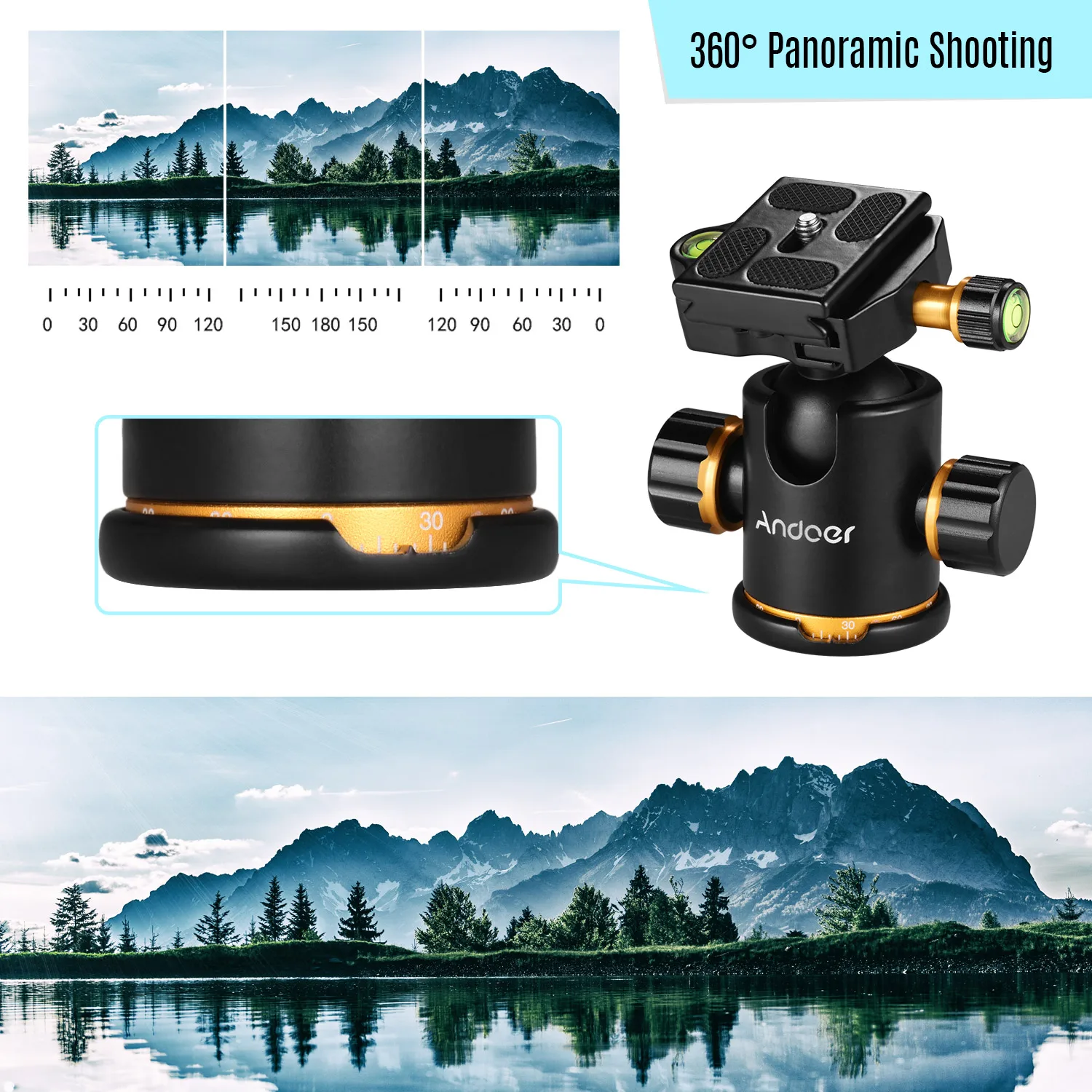 Панорамный штатив Andoer из алюминиевого сплава с шариковой головкой адаптер