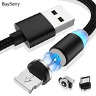 Магнитный зарядный кабель BaySerry со светодиодной подсветкой, кабель Micro USB Type-C, кабель для быстрой зарядки для Samsung S21, S20, Xiaomi, iPhone 12, 11