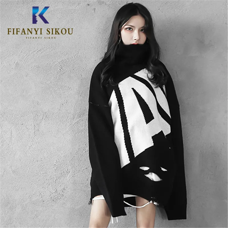 

Turtleneck Sweater Women Autumn Winter Fashion Hip hop Pullover Female Loose Plu Size Knitting Sweaters Couples Thick Warm Tops