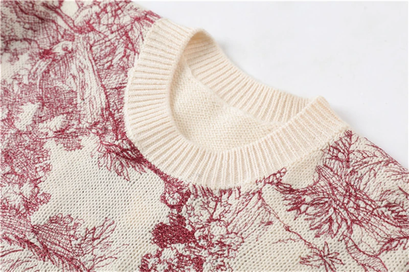 

Runway Designers Fashion Women's Sweater Animal Print Embroidery O-Neck Sweater Elegant Women Loose Pullover