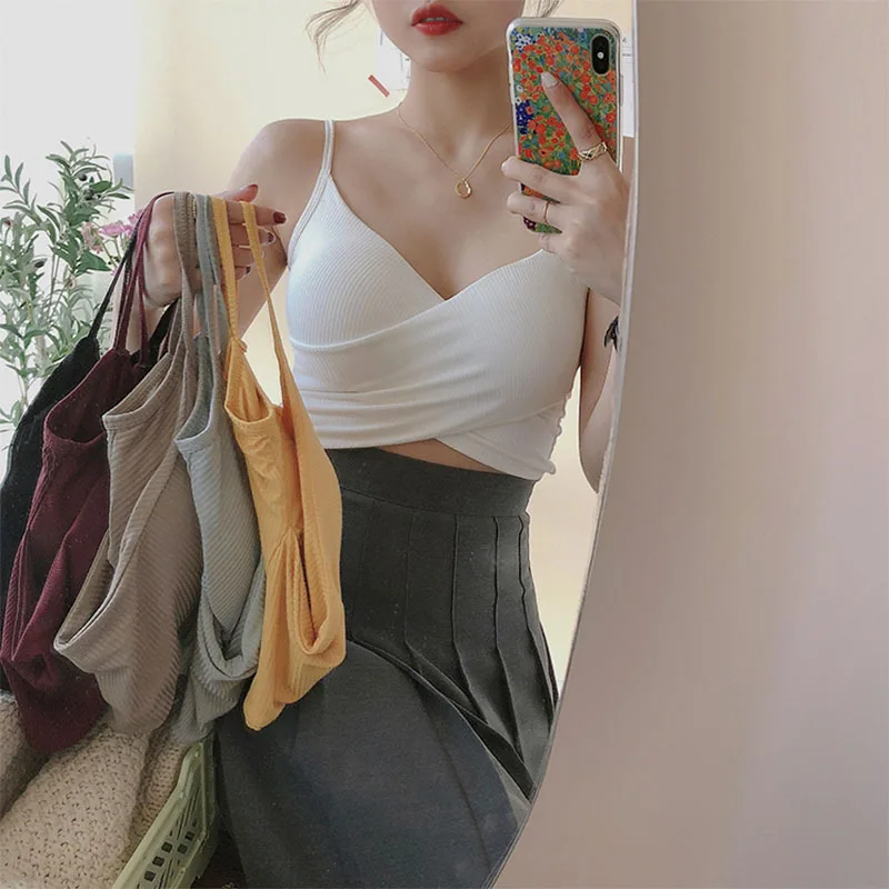 

Модные женские укороченные топы, бесшовный полосатый сексуальный красивый топ на спине, женская уличная одежда на бретельках, однотонная И...