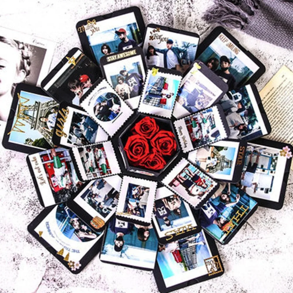 Creative Photo Album Handmade Hexagonal Explosion Gift Box For Family Friends Gift Scrapbook Festival Lovers Gifts