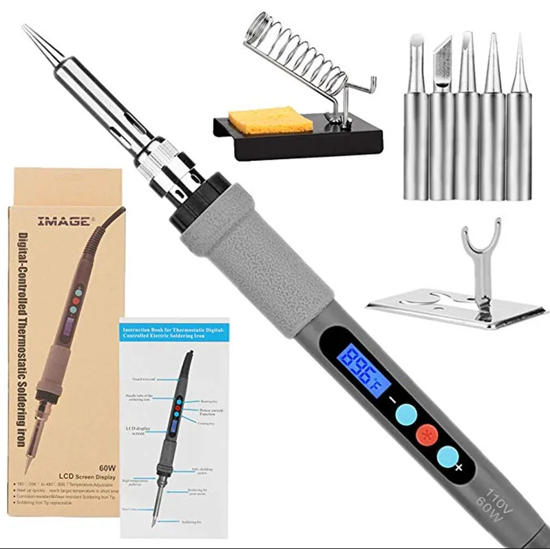 Soldering iron set 60 Вт/220 В ЖК-Цифровой паяльник регулируемый внутренний нагрев цифровой термостатический бессвинцовый контроль - Цвет: Soldering iron set