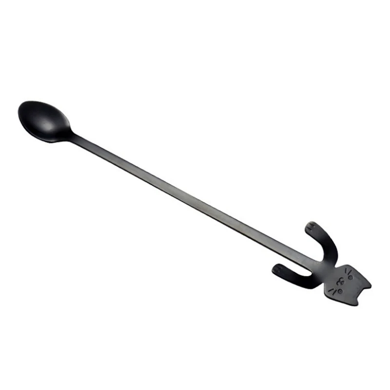 20cm Black Ложки для кофе из нержавеющей стали, чайные ложки, ложки «кошка», чайная ложка для размешивания кофе десертный суповой ложки, длинные и короткие ручки - Цвет: 20cm Black