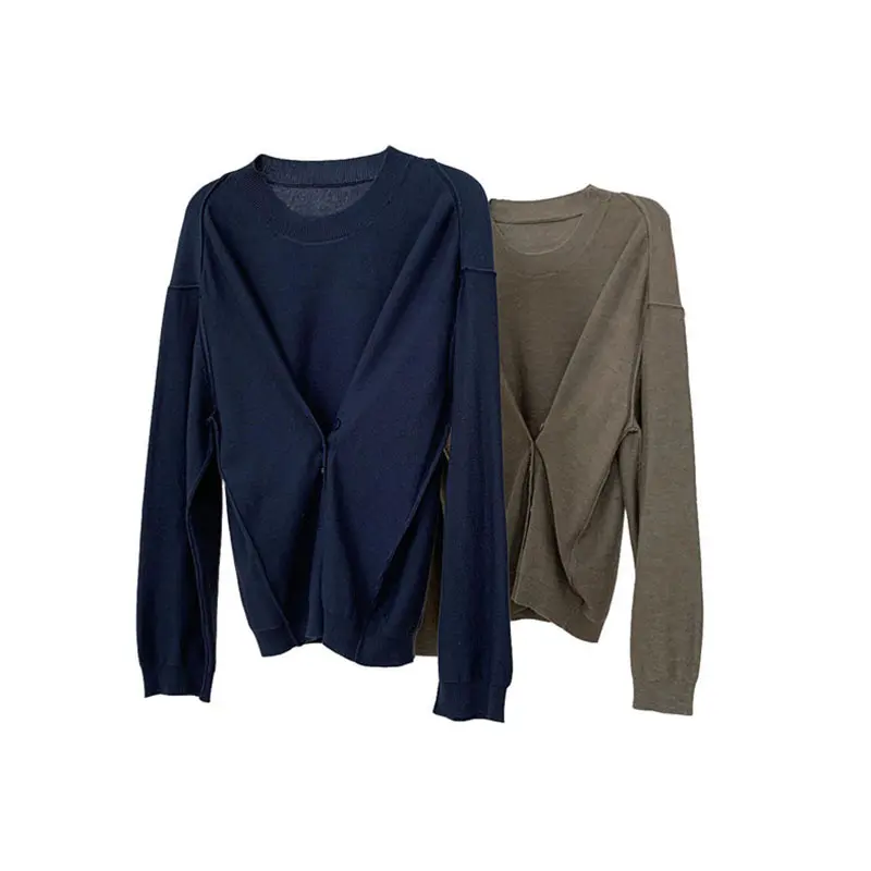 

XITAO Knitted Sweater Irregular Women Fashion Pleated Small Fresh Casual Style Full Sleeve Casual Style Loose Sweater ZY4563