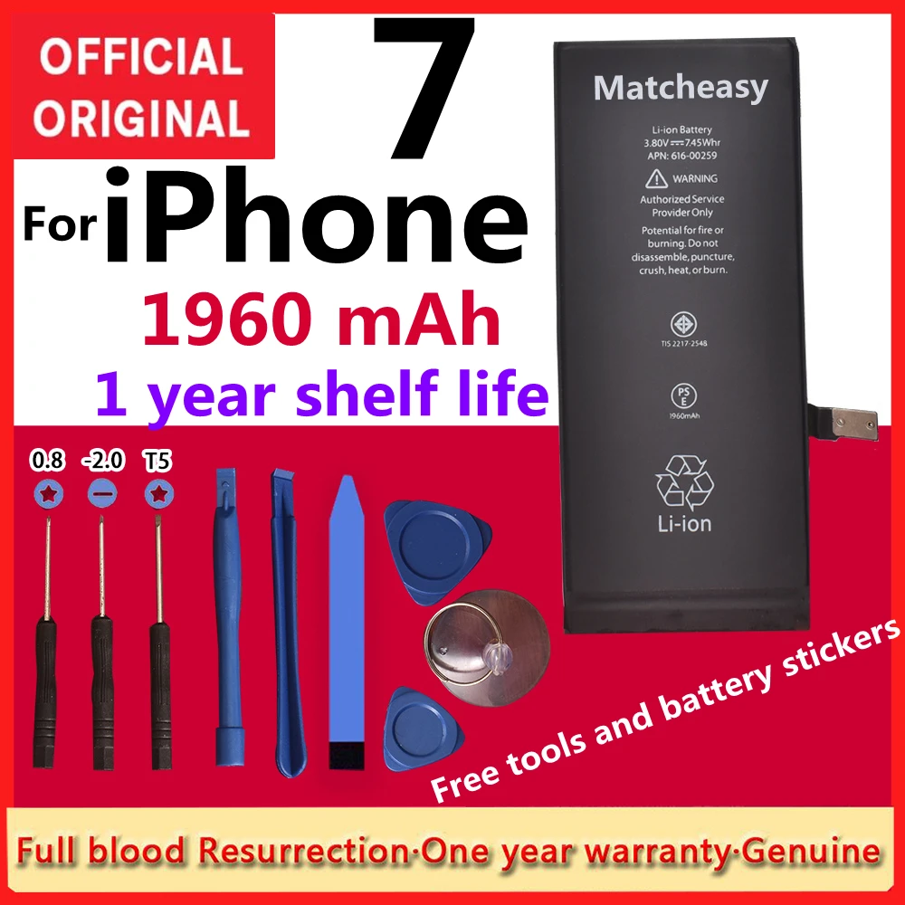 

Battery for IPhone 6 6S 7 8 Plus 5S 5 5C X SE XR XS MAX 6Plus 7Plus 8Plus 4 4S Mobile Phone Bateria Replacement Free Tools