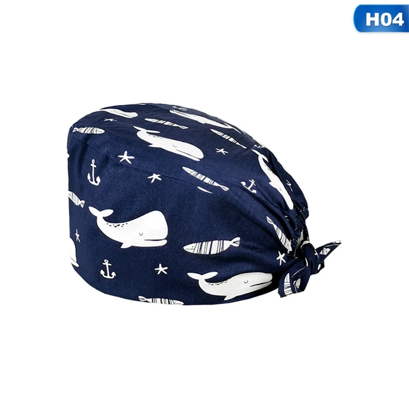 

Beauty Salon Pet Work Laboratory Cap Scrub Hat The New Breathable Unisex Cartoon Printing Protect Scrub Cap