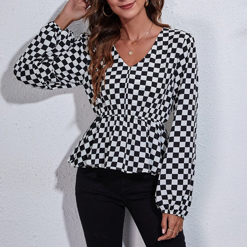 Женская блуза с цветочным принтом V-образным вырезом и рукавами-фонариками |