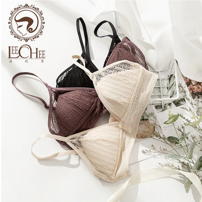 

Women French Triangle Cup Lingerie Lace Bralette Silk Bra Push Up Soutien-gorge Underwear Sexy Gather Profonde V Breathable