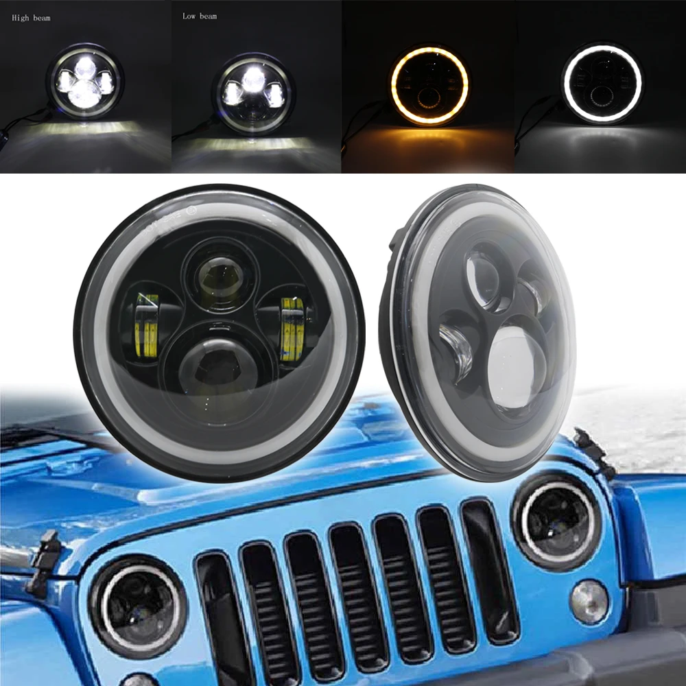 7 дюймовый круглый светодиодный фары Halo Ангельские глазки 1997 2018 для Wrangler JK JKU Lada Niva