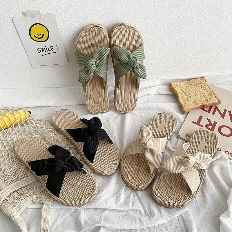 

Shoes Summer Clogs Woman Female Slippers Luxury Slides Low Butterfly-Knot Beach 2021 Flat Designer Butterfly-knot Basic Rome Rub