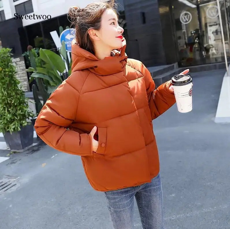 Women Short Loose Parkas Warm Winter Jacket Coat Red Cotton-padded Hooded Outerwear Autumn Thicken Clothing