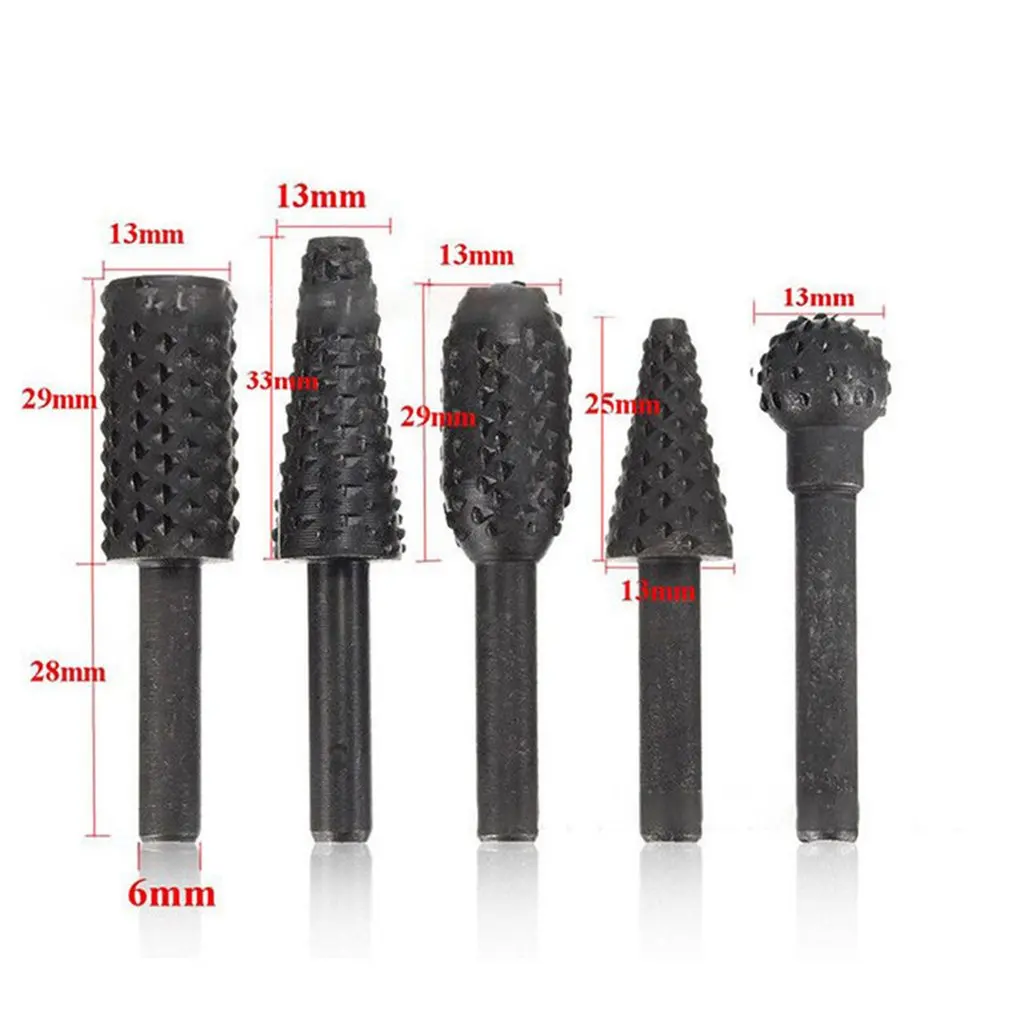 

5PCS 6mm Shank Tungsten Steel Solid Carbide Rotary Files Rasp Diamond Burrs Set Woodworking Drilling Carving Engraving Tools