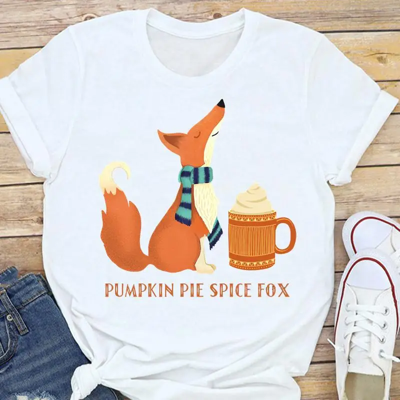 

Graphic Letters New Style Tees Fall Autumn Women Pumpkin Halloween Thanksgiving Cartoon Print Female 90s Tops Tshirt T-Shirt
