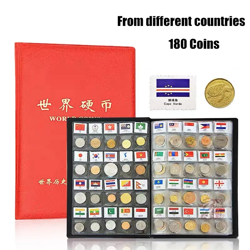 

180 PCS Coins From Different Countries of World Set Original Real Mint Coin Leather Album World Collection Xmas Gift Souvenir