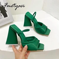 runway triangle women sandals comfortable satin soft padded square toe high heel sexy peep toe party dress shoes