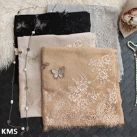 kms scarf shawl hijab women luxury scarves wool lace stitching three dimensional butterfly hollow wool autumn and winter shawl