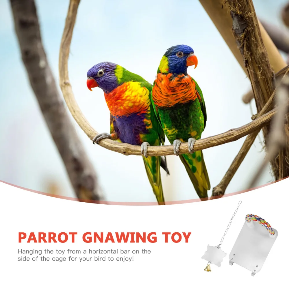 

2Pcs Parrot Chewing Bird Big Mirror Cotton Rope Standing Bar Set