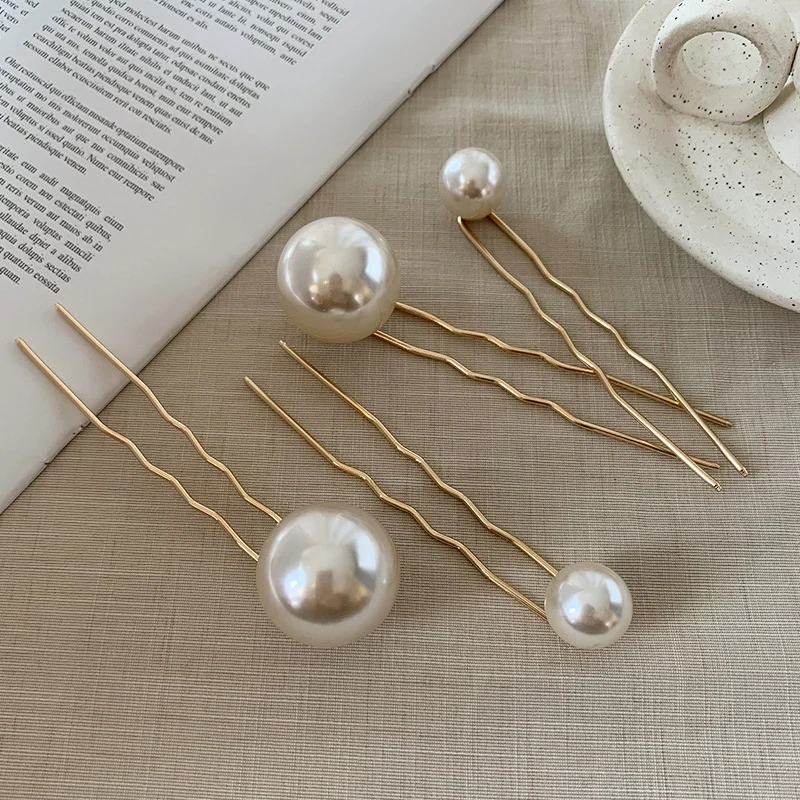 

Fashion Korean Hair Clip Pins Pearl for Women Girls U Shape Elegant Hair Bun Gold Maker Headwear Forks Hair Style Tool Leopard