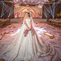 arabic lace wedding dress 2021 chapel train a line spaghetti straps vintage bridal gowns dubai vestido de novia