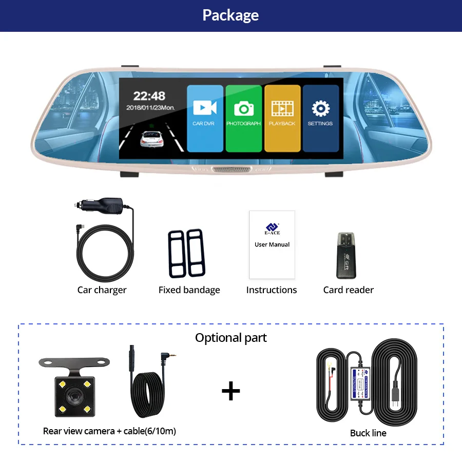 E-ACE видеорегистратор для автомобиля 7 0 дюймов сенсорный 1080P зеркальный Dashcam Авто