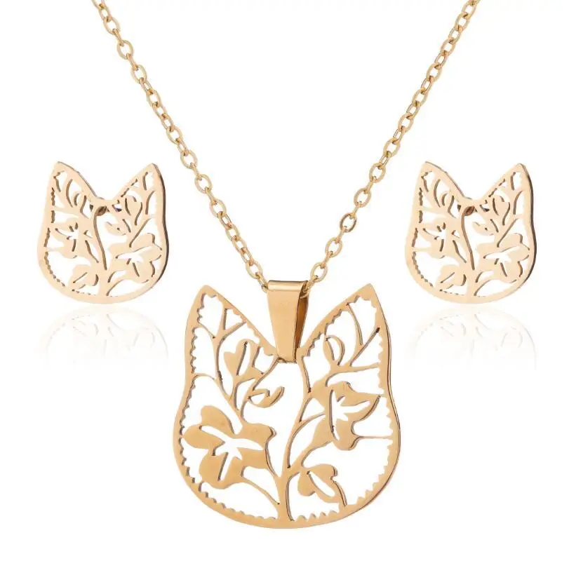 

Sinogaa Simple Small Fresh Tree Leaf Flower Pendant Earrings Collar For Women Gifts Necklace Lady Pet Kitty Animal Necklace