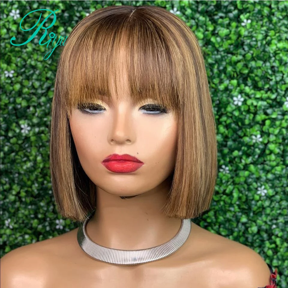 13X4 Мёд блондинка изюминка Цвет прямые парики с стрижка челки тупым 13X6