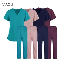 new high quality wholesale scrub suit comfortable and lightweight v neck nursing top pants outdoor dental pet beauty salon