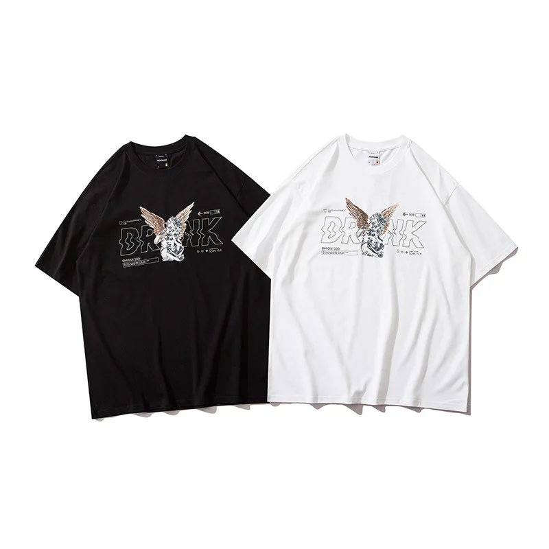 

Dropshipping High Street Hipster Childlike Angel Print T Shirts Women Men Casual Short Sleeve Tops Tees 100% Cotton Loose Tshirt
