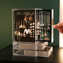 Transparent Acrylic Jewelry Storage Box Case Jewelry Organizer For Womens Necklace Ring Display Stand Dresser Dustproof Rack